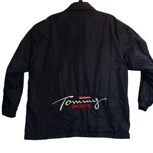 Tommy Hilfiger Sports Windbreaker Jacket XL Navy Blue Vintage Logo Embroidered